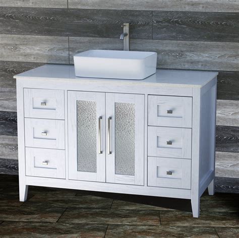 Are there special plumbing connections that are required you also have to keep in mind the height of the cabinet that the vessel sink will rest on. 48" Bathroom Vanity Cabinet White Tech Stone (Quartz ...