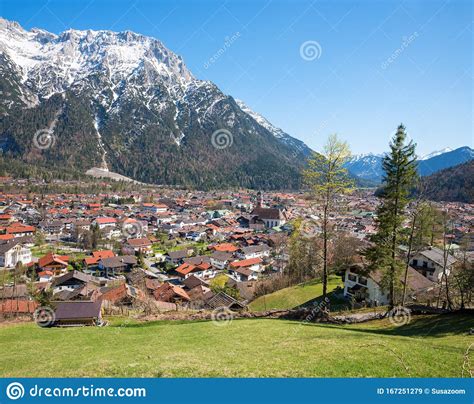 Beautiful Spring Landscape Spa Town Mittenwald And Karwendel Mountains