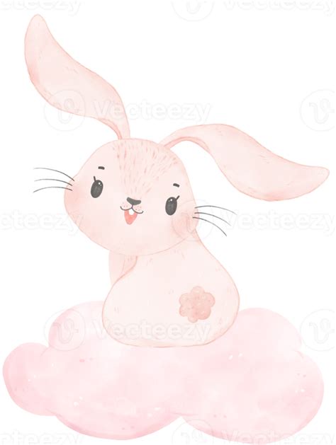 Free Adorable Whimsical Happy Sweet Baby Pink Bunny Rabbit Watercolour