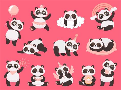 Cartoon Cute Panda Little Baby Pandas Adorable Sleeping Animals And