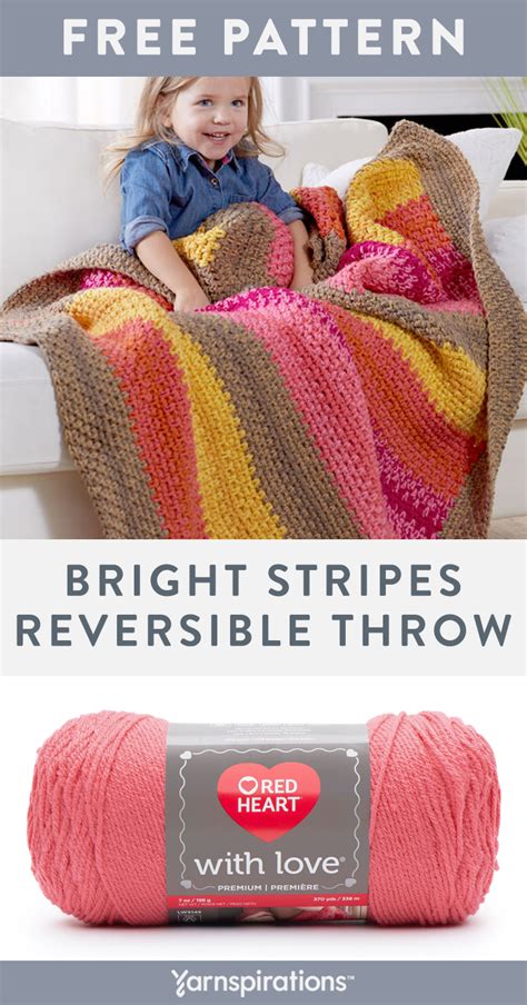 Red Heart Bright Stripes Reversible Throw Crochet Throw Pattern