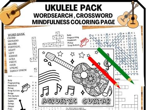 Parts Of The Ukulele Word Search Crossword And Coloring Page