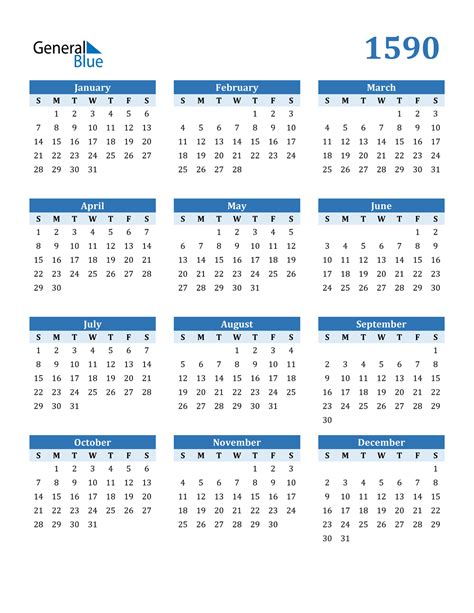 1590 Calendar Pdf Word Excel