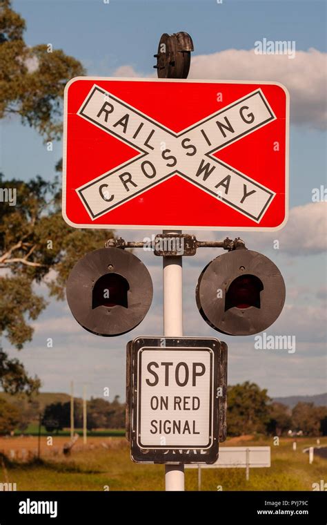 Train Or Railway Or Railroad Crossing Signs Found Along The Road On An