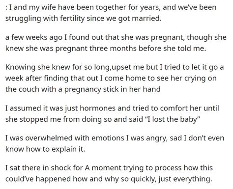 Man Asks If He Was In The Wrong For His Reaction To Wifes Mysterious Miscarriage