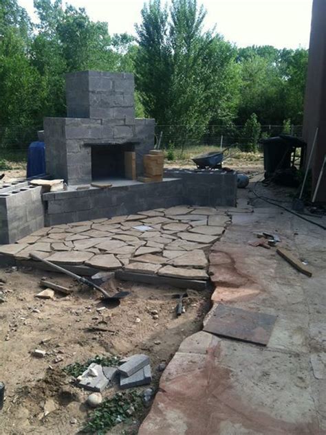 Diy Outdoor Fireplace Being Built By Homeowner Using A Construction