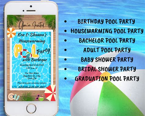 Pool Party Invitation Pool Party Birthday Invite Pool Party Evite Digital Invitation Text