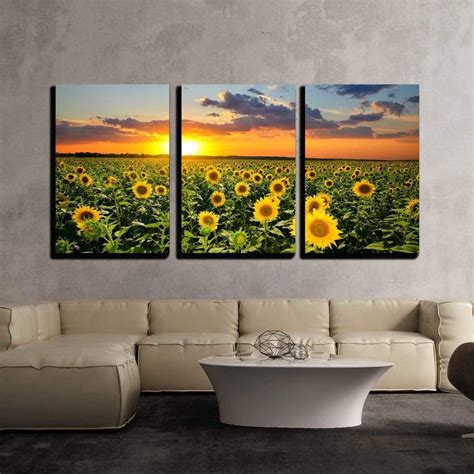 Wall26 3 Piece Canvas Wall Art Field Of Blooming Sunflowers On A