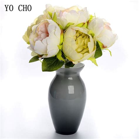 Yo Cho 7 Heads Artificial Flowers Silk Peony Bouquet Faux Peony Vivid