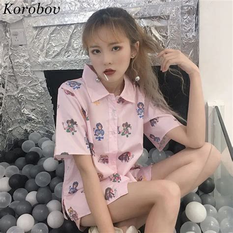 Korobov Japanese Blouse Woman Cartoon Sailor Moon Harajuku Shirt 2019