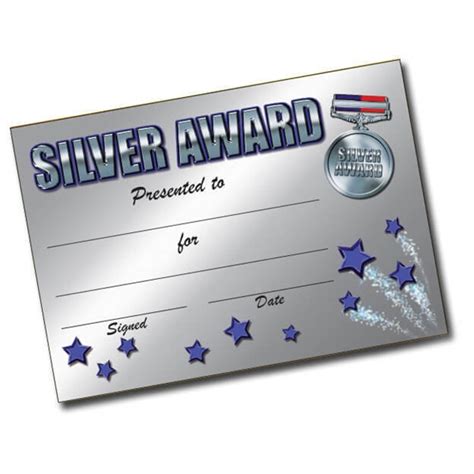 Silver Award Certificates 20 Per Pack A5 Reward