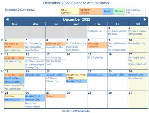 November And December 2022 Calendar With Holidays December 2022 Calendar
