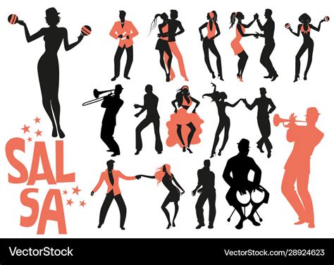 Salsa Party Posterset Of Couple Dancing Salsaretro Stylesilhouettes Of
