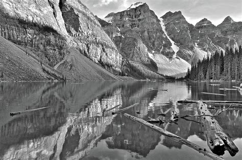 Moraine Reflects In Black And White Photograph By Frozen In Time Fine