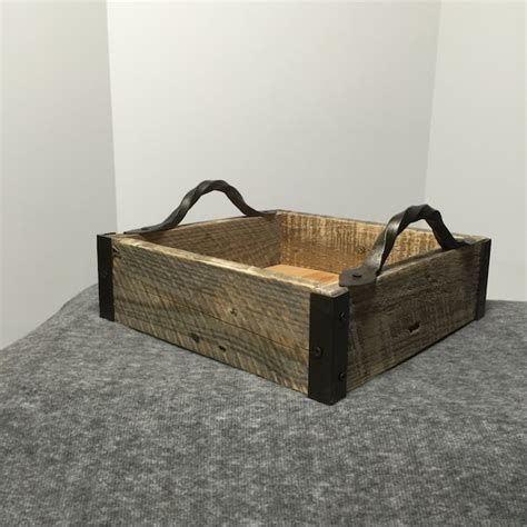 Rustic Wooden Box With Hand Forged Handles