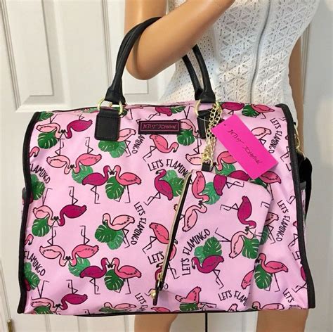 Betsey Johnson Pink Flamingo Weekender Travel Duffle Bag Wristlet Luggage Set For Sale Online