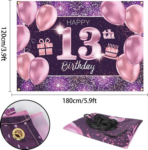 DUAIAI Happy 13th Birthday Door Banner Durable Pink Glitter Cheer To