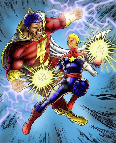 Two Superheros Fighting In The Air With Lightning Behind Them And One