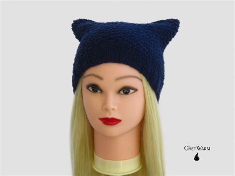 Cat Hat Blue Knit Cat Hat Cat Beanie T For Her Hat Cat Etsy