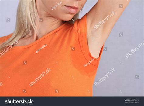 Sport Woman Armpit Sweating Transpiration Stain Stock Photo 489792298