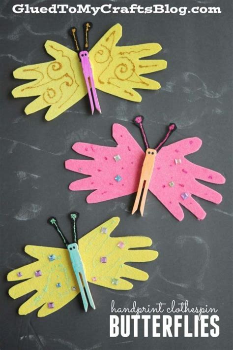 Handprint Clothespin Butterflies Kid Craft Idea For Spring Spring