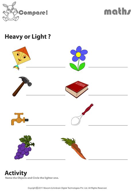 Heavy And Light Worksheet For Kids