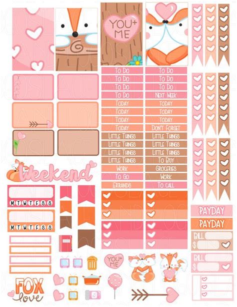 Printable Planner Stickers MAMBI Happy Planner Valentine Fox Love Foxy