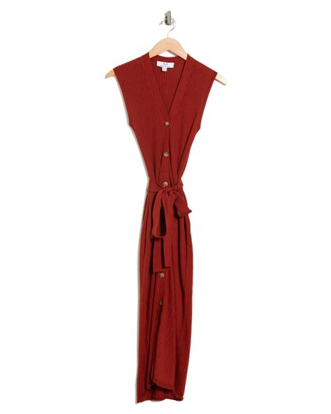 Magaschoni Rib Belted Waist Dress In Red Maple At Nordstrom Rack Lyst
