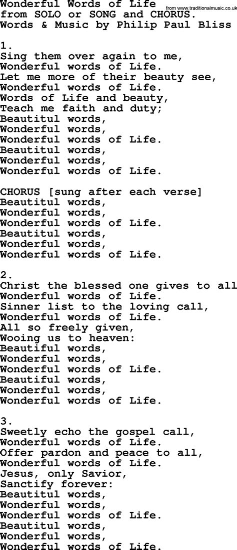 Wonderful Words Of Life By Philip Bliss Christian Hymn Or Song Lyrics