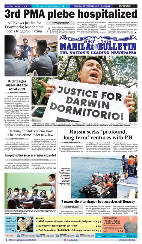 Manila Bulletin September 26 2019 Newspaper Get Your Digital Subscription