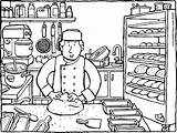 Baker Bread Baking Coloring Colouring Kiddi Kleurprenten Thema sketch template