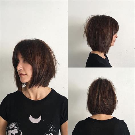 Rich Brunette Soft Layered Bob With Curtain Bangs And Undo Flickr