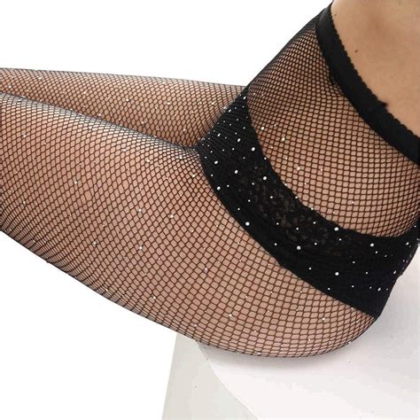 Sexy Jeweled Sparkly Diamond Fishnet Stockings Black Size One Size