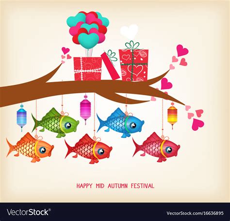 This greeting features a night sky with a. Mid autumn festival day greeting card with gifts Vector Image
