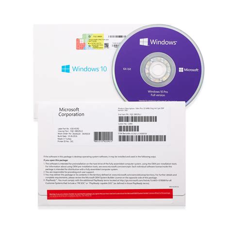 Microsoft Windows 10 Pro Software Oem Package 64 Bit Dvd Genuine Fpp