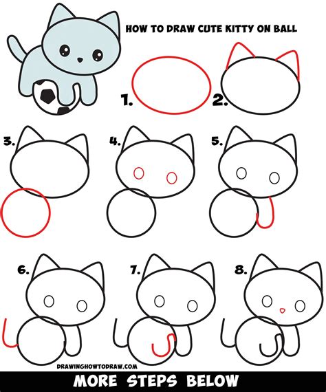 Learn How To Draw A Cute Kitten Playing On A Soccer Ball Easy Step By