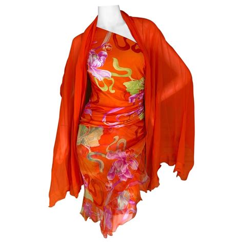 Emanuel Ungaro 3 Piece Silk Floral One Shoulder Dress W Shawl By Peter