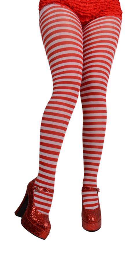 red and white candy cane stripe tights ladies fancy dress christmas costume acc all accessories