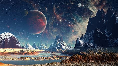 Hd Wallpaper Blue And Red Abstract Painting Space Planet Landscape