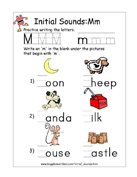 Free Printable Letter M Beginning Sounds Phonics Work