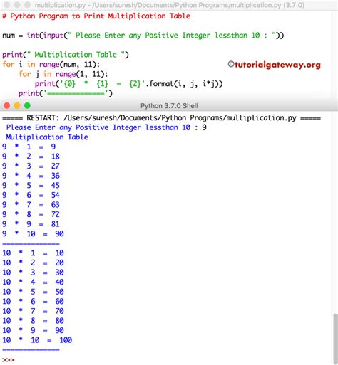 Python Multiplication Table Nested Loop 5BD