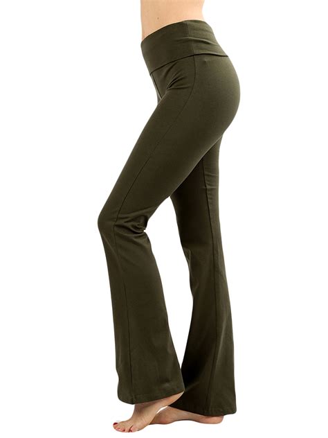 Womens And Plus Stretch Cotton Fold Over High Waist Bootcut Workout Flared Yoga Pants