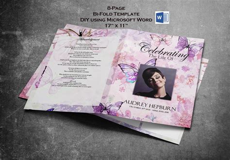 ledger size 8 page bi fold funeral program purple orchids 17 x 11 funeral program template