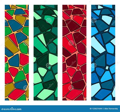 Set Of Modern Mosaic Seamless Pattern Of Multicolored Shapes Stock