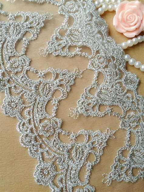 Elegant Embroidery Tulle Lace With Silver Thread For Altered Etsy