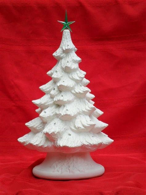 Ceramic Christmas Tree Unpainted Bisque With Holly Leaf Base Medium
