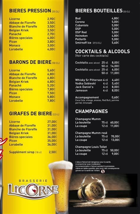 Carte à boissons - Etoile loisirs - Complexe multi activité à Metz Zac