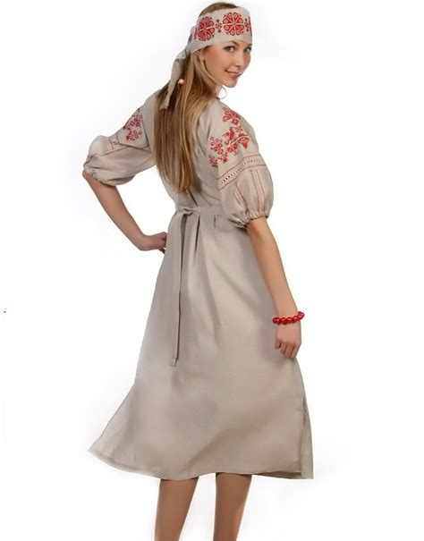 Linen Folk Dress Russian Beauty