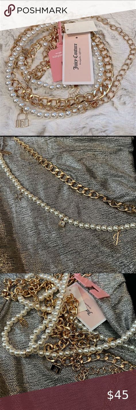 Juicy Couture Gold And Faux Pearl Double Strand Chain Belt With Charms