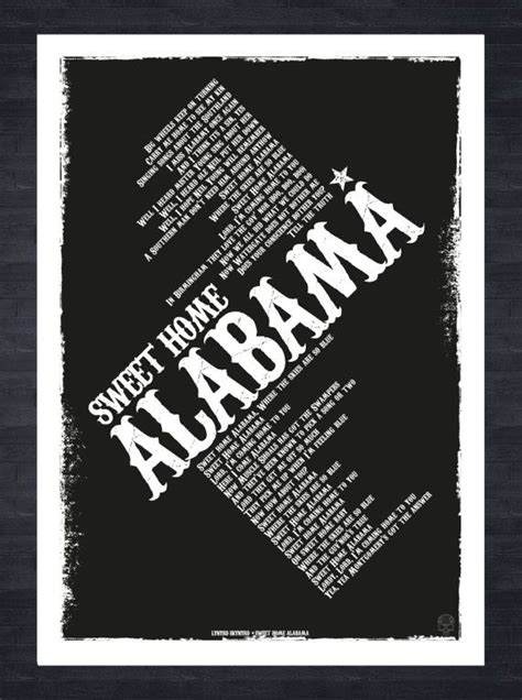Lynyrd Skynyrd Sweet Home Alabama Lyrics Poster Print Etsy Sweet